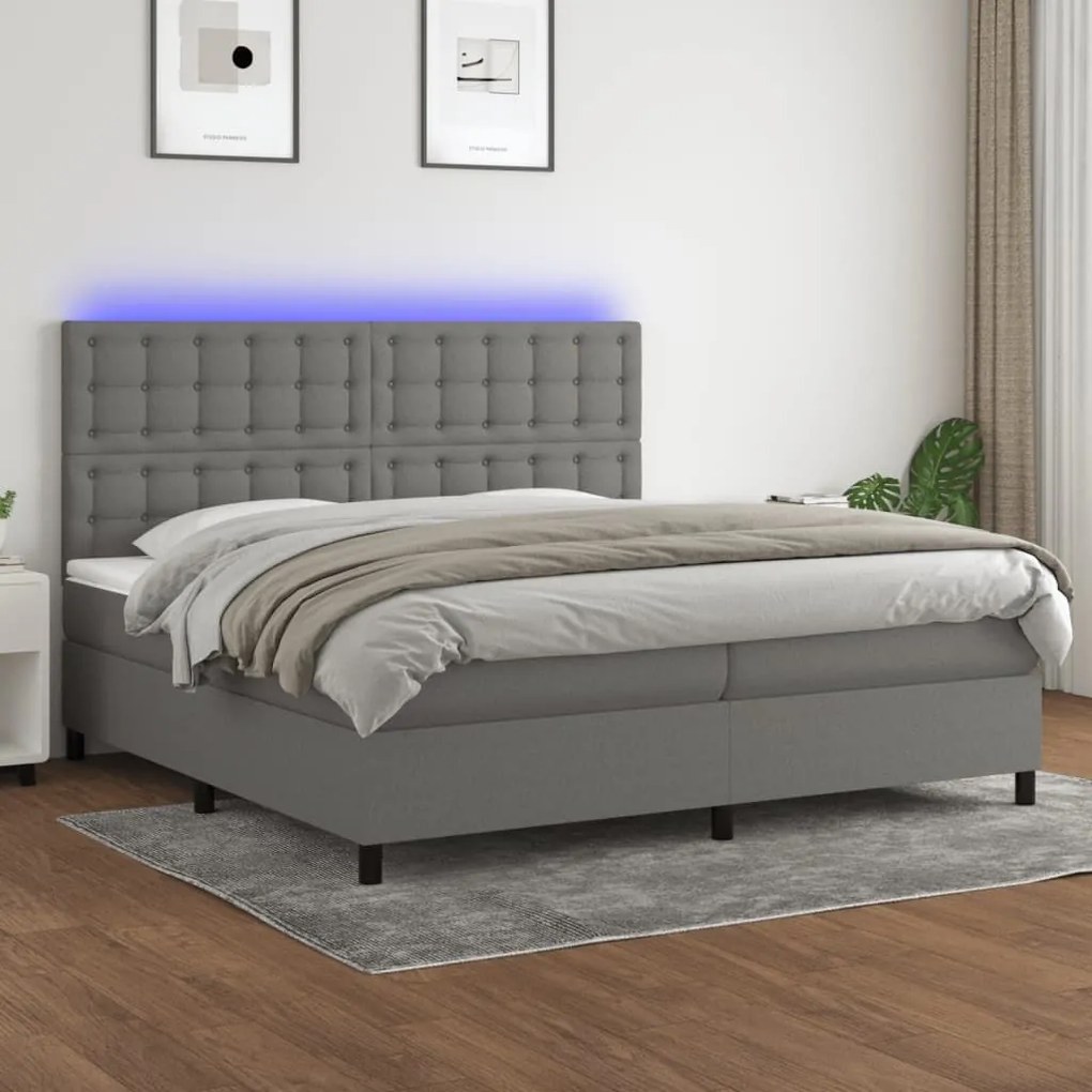 ΚΡΕΒΑΤΙ BOXSPRING ΜΕ ΣΤΡΩΜΑ &amp; LED ΣΚ.ΓΚΡΙ 200X200ΕΚ. ΥΦΑΣΜΑΤΙΝΟ 3135222