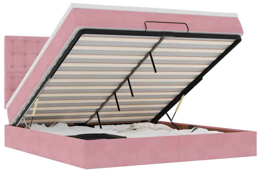 Οθωμανικό κρεβάτι με στρώματα &amp; LEDs Ροζ 160x200cm Velvet 3314479