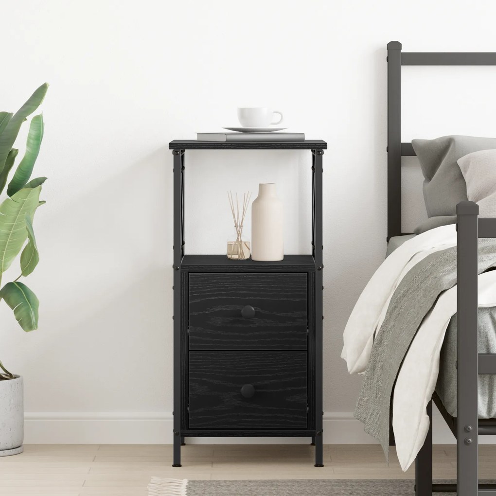vidaXL Μαύρο Κομοδίνο από Δρύς 34x35,5x70 εκ.