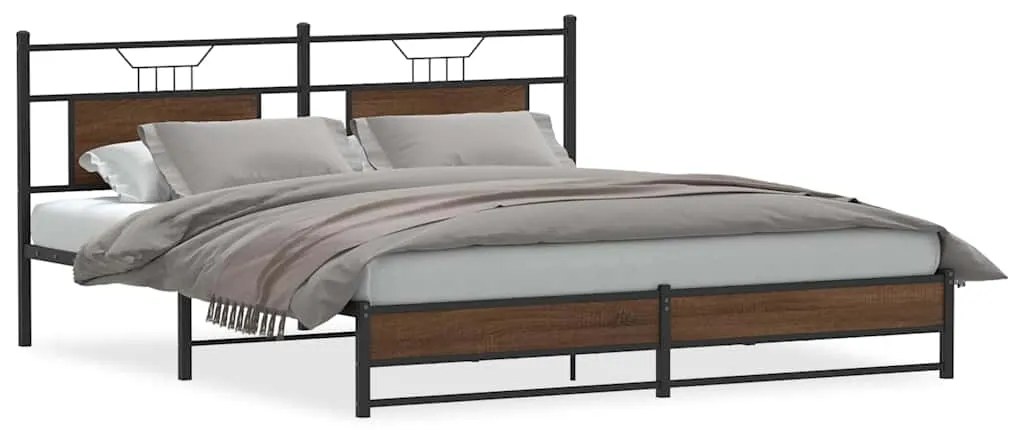 vidaXL Σκελετός Κρεβ. Χωρίς Στρώμα Καφέ Δρυς 180x200 εκ. Μεταλλικό
