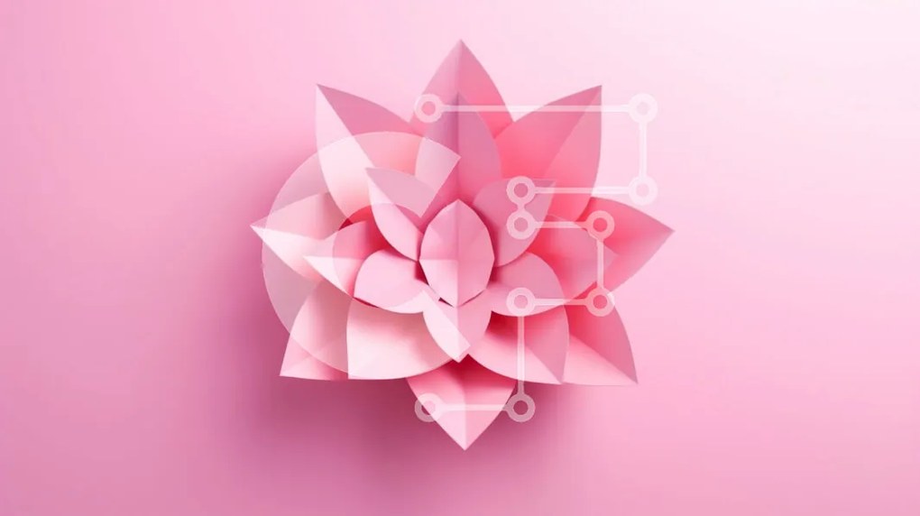 Intra Συλλεκτικό Ξύλινο Παζλ Plywood  4mm - Ροζ Origami Λουλούδι Lotus σε ροζ φόντο Σε Ξύλινο Κουτί - Διαστάσεις Puzzle: 10x10 cm – 25 κομμάτια