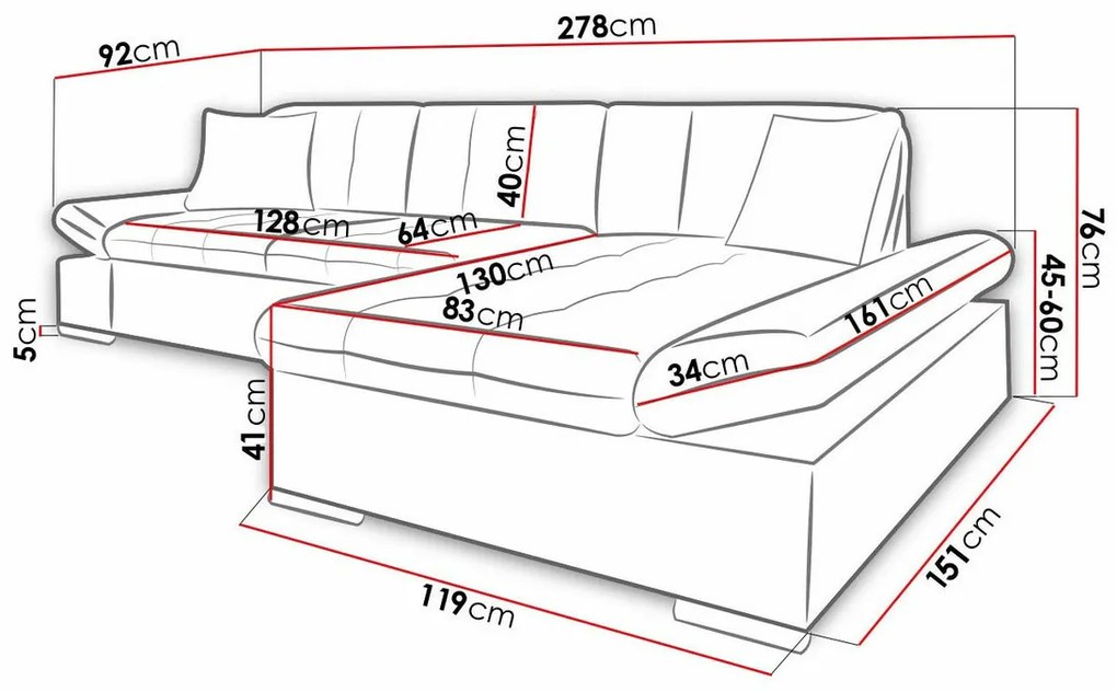 Γωνιακός Καναπές Comfivo 219, 278x151x76cm, 113 kg, Πόδια: Πλαστική ύλη | Epipla1.gr