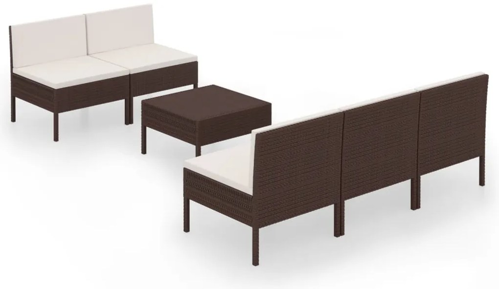 vidaXL Σαλόνι Κήπου Σετ 6 Τεμαχίων Καφέ Συνθετικό Ρατάν με Μαξιλάρια