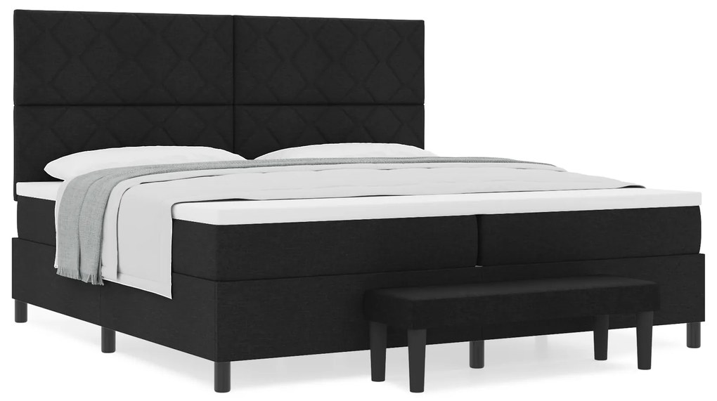 vidaXL Box Spring Bed με Στρώμα & Πάγκο Μαύρο 200x200 εκ. Ύφασμα
