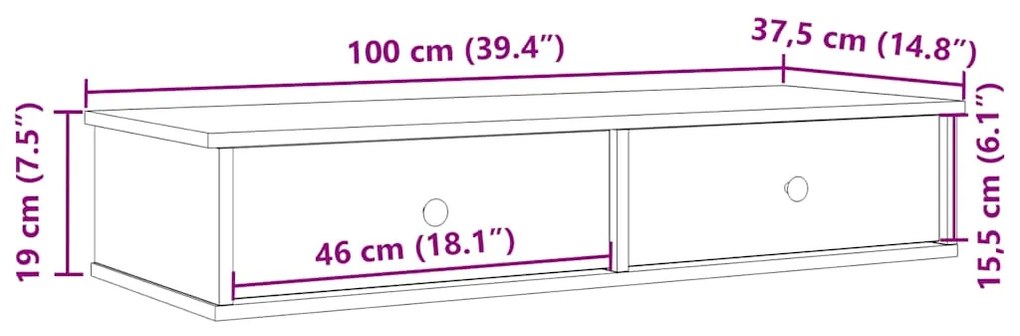 Ράφι τοίχου με συρτάρια Μαύρο 100x37,5x19 cm Ξύλινη κατασκευή - Μαύρο