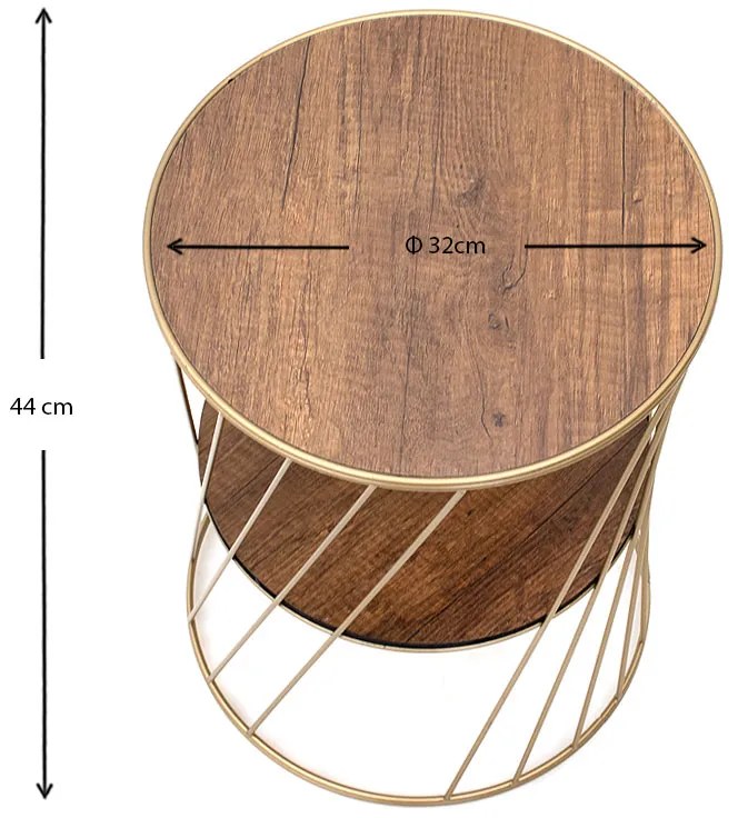 Βοηθητικό τραπεζάκι Jaspin Megapap μεταλλικό - Mdf χρώμα χρυσό - καρυδί 32x32x44εκ. - GP030-0037,3 - GP030-0037,3