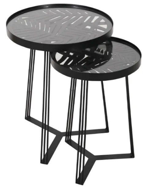 JUNGLE SIDE TABLE SET ΜΑΥΡΟ ΜΕ PATTERN ΜΑΥΡΟ D40-32xH50-45cm - 04-0664 - 04-0664