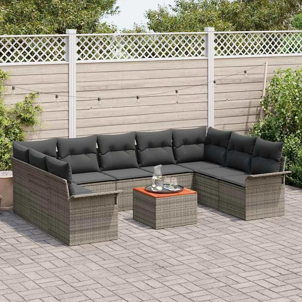vidaXL Σετ Καναπέ Κήπου με μαξιλάρι 10 pcs Γκρι 55 x 55 x 37 εκ