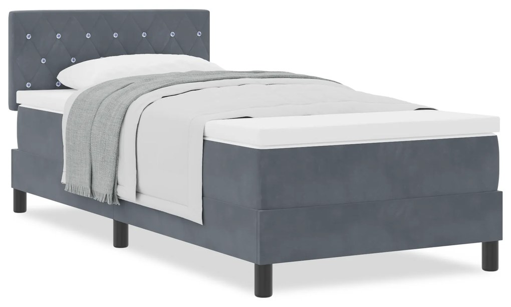 vidaXL Κρεβάτι Box Spring με Στρώμα Σκούρο Γκρι 90x200 cm Βελούδο