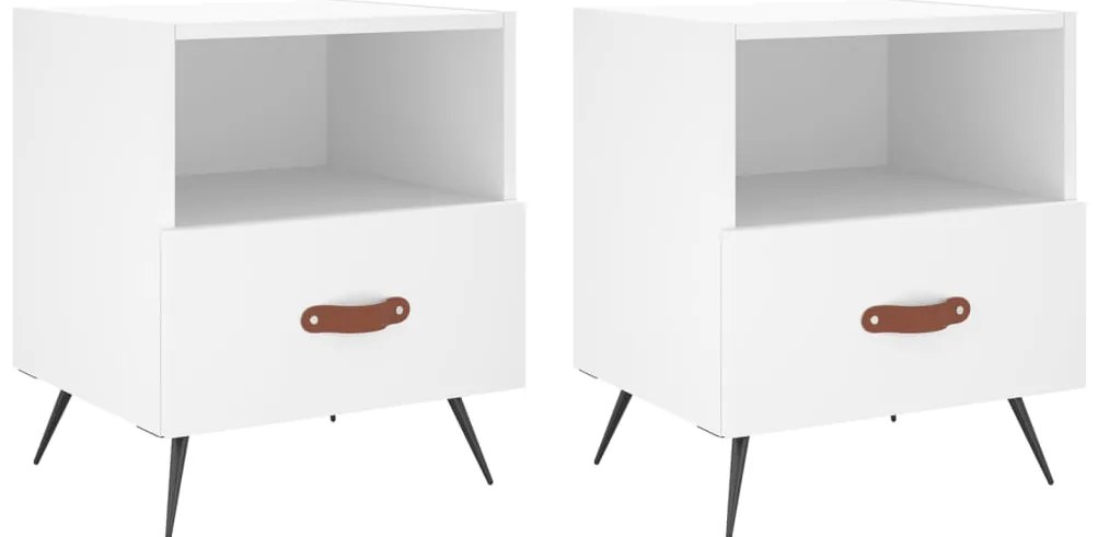 vidaXL Κομοδίνα 2 τεμ. Λευκά 40 x 35 x 47,5 εκ. από Επεξεργασμένο Ξύλο