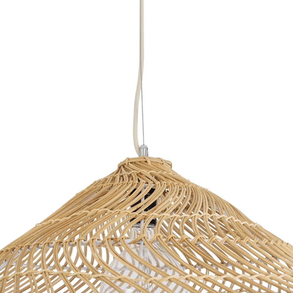 GloboStar KAIA 02347 Boho Κρεμαστό Φωτιστικό Οροφής Μονόφωτο 1 x E27 AC220-240V IP20 - Φ80 x Υ26cm - Μπεζ Ξύλινο Μπαμπού Πλέγμα Καμπάνα - 5 Χρόνια Εγγύηση