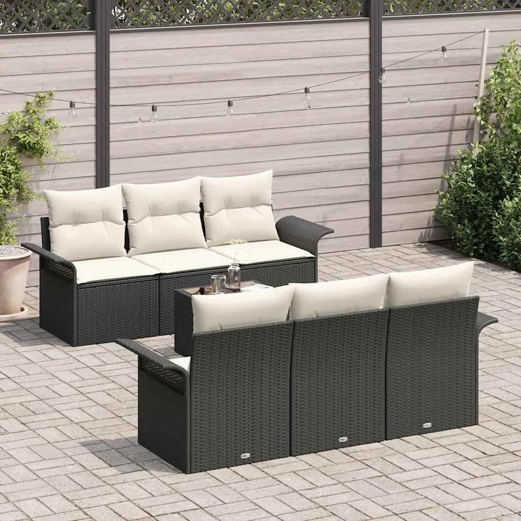 vidaXL Σετ Καναπέ Κήπου 7 pcs Μαύρο Πολυ ράταν
