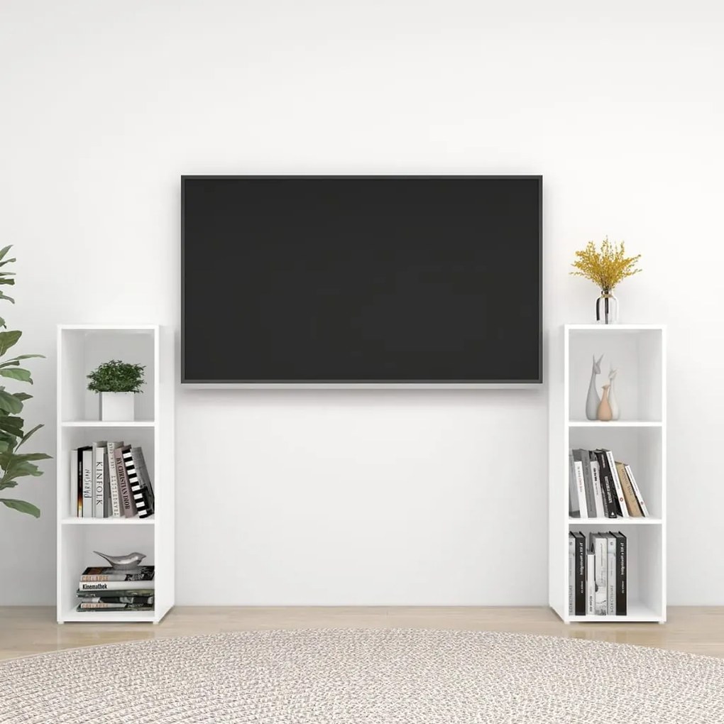 vidaXL Έπιπλα Τηλεόρασης 2 τεμ. Λευκά 107 x 35 x 37 εκ. Μοριοσανίδα