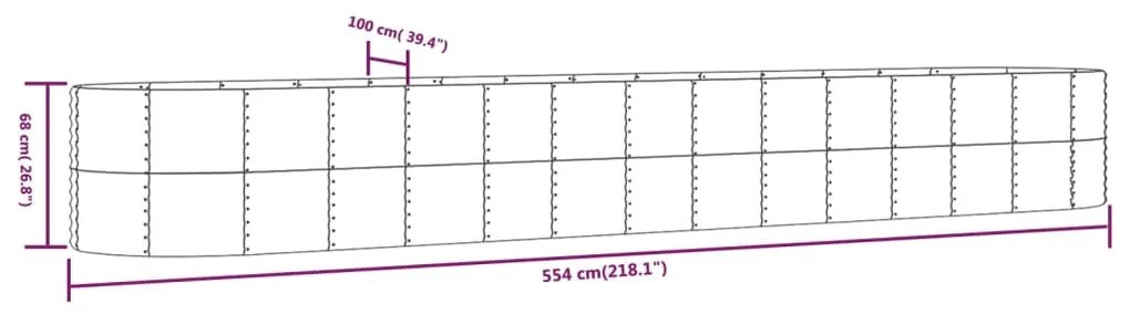 Ζαρντινιέρα Ασημί 554x100x68 εκ. Ατσάλι με Ηλεκτρ. Βαφή Πούδρας - Ασήμι