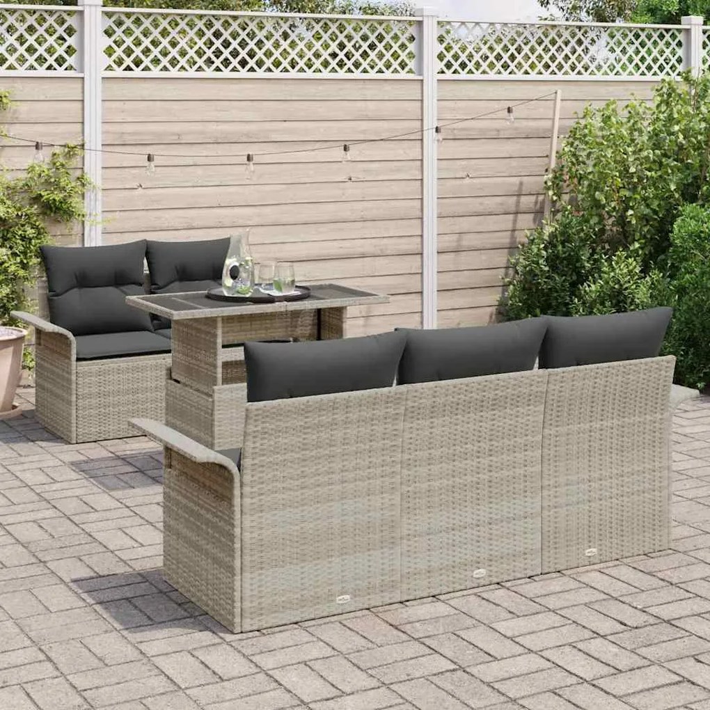 vidaXL Σετ Καναπέ Κήπου με μαξιλάρι 6 pcs Ανοιχτό γκρι Πολυ ράταν