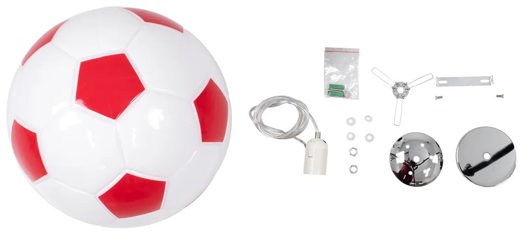 GloboStar® FOOTBALL 00646 Μοντέρνο Κρεμαστό Παιδικό Φωτιστικό Οροφής Μονόφωτο 1 x E27 Κόκκινο Λευκό Γυάλινο Φ25 x Υ25cm