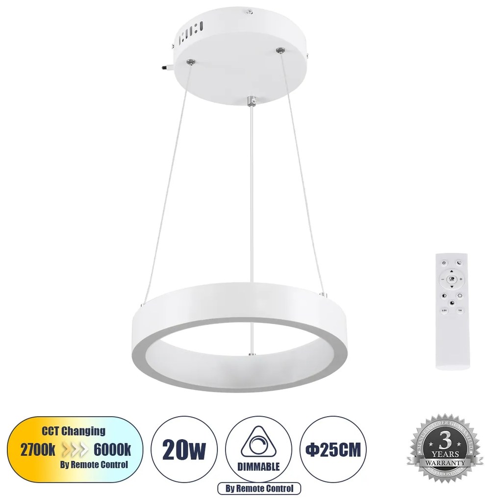NEMESIS 61153 Κρεμαστό Φωτιστικό Δαχτυλίδι-Κύκλος LED CCT 20W 2356lm 360° AC 220-240V