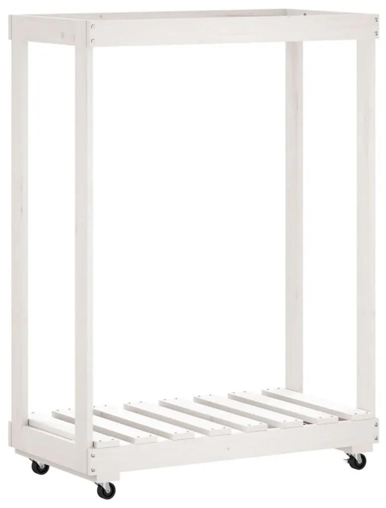 Ξυλοθήκη με Τροχούς Λευκή 76,5x40x108 εκ. από Μασίφ Ξύλο Πεύκου - Λευκό