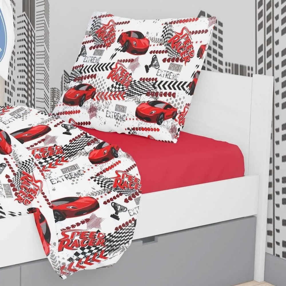 Μαξιλαροθήκη Παιδική Εμπριμέ Speed Racer 290 Rotary Print White-Red DimCol 50Χ70 50x70cm Cotton-Polyester