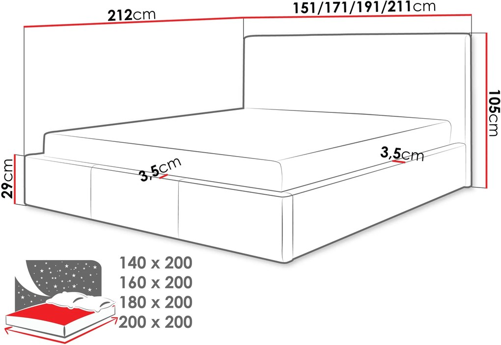 Επενδυμένο κρεβάτι Swift-Gkri-200 x 200