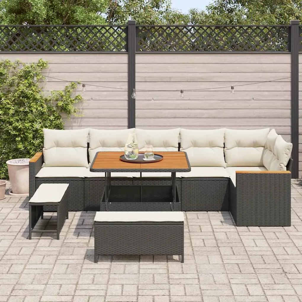 vidaXL Σετ Καναπέ Κήπου με μαξιλάρι 9 pcs Μαύρο Πολυ ράταν