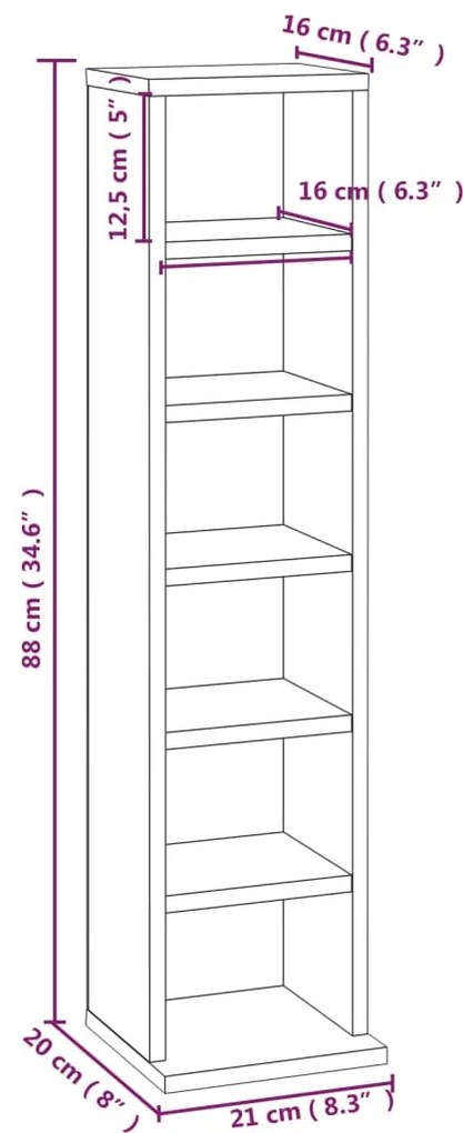 Έπιπλο για CD Καφέ Δρυς 21 x 20 x 88 εκ. από Επεξεργασμένο Ξύλο - Καφέ