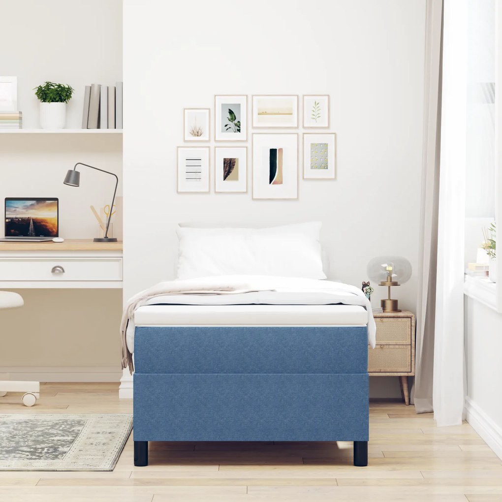 vidaXL Κρεβάτι Box Spring με Στρώμα σε Μπλε, 90 x 200 εκ., Βελούδο