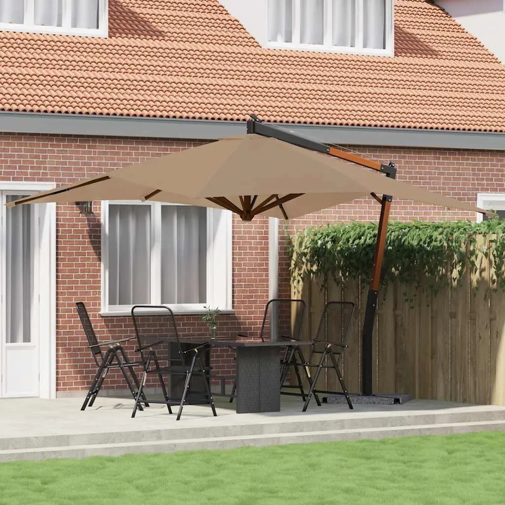 vidaXL Ομπρέλα Κήπου Πρόβολος Taupe 400 x 300 εκ. με Ξύλινο Ιστό