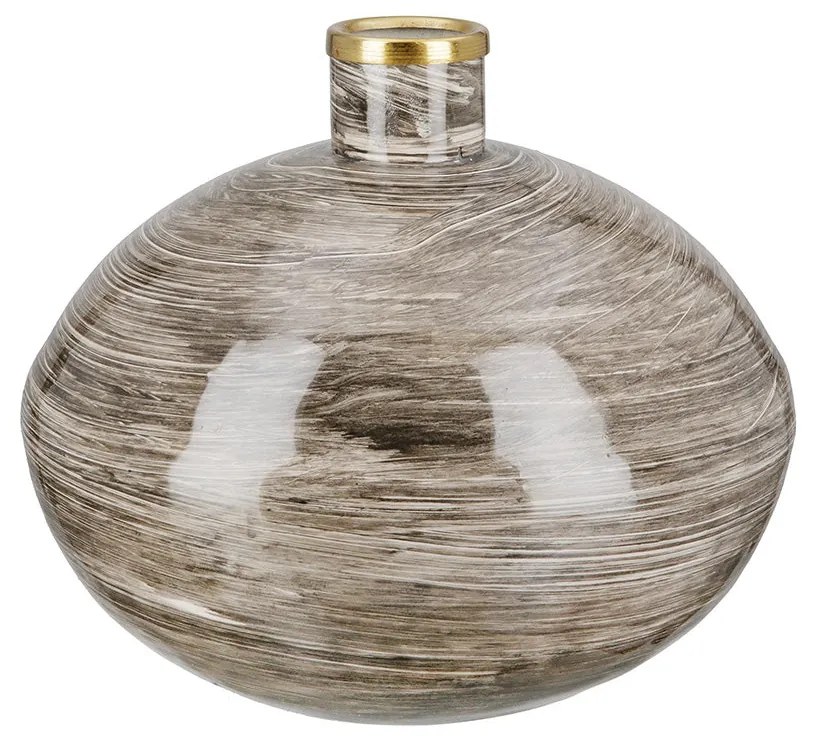Βάζο Bulbous "Stripes" Striped Μέταλλο Brown PU H. 20 cm D. 20 cm