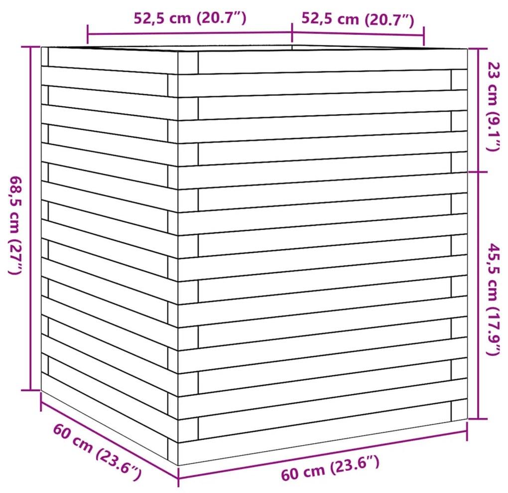 Ζαρντινιέρα Κήπου Λευκή 60x60x68,5 εκ. από Μασίφ Ξύλο Πεύκου - Λευκό