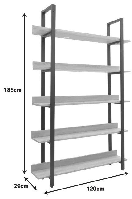 Βιβλιοθήκη Almond pakoworld σε oak-μαύρη απόχρωση 120x29x185εκ (1 τεμάχια)