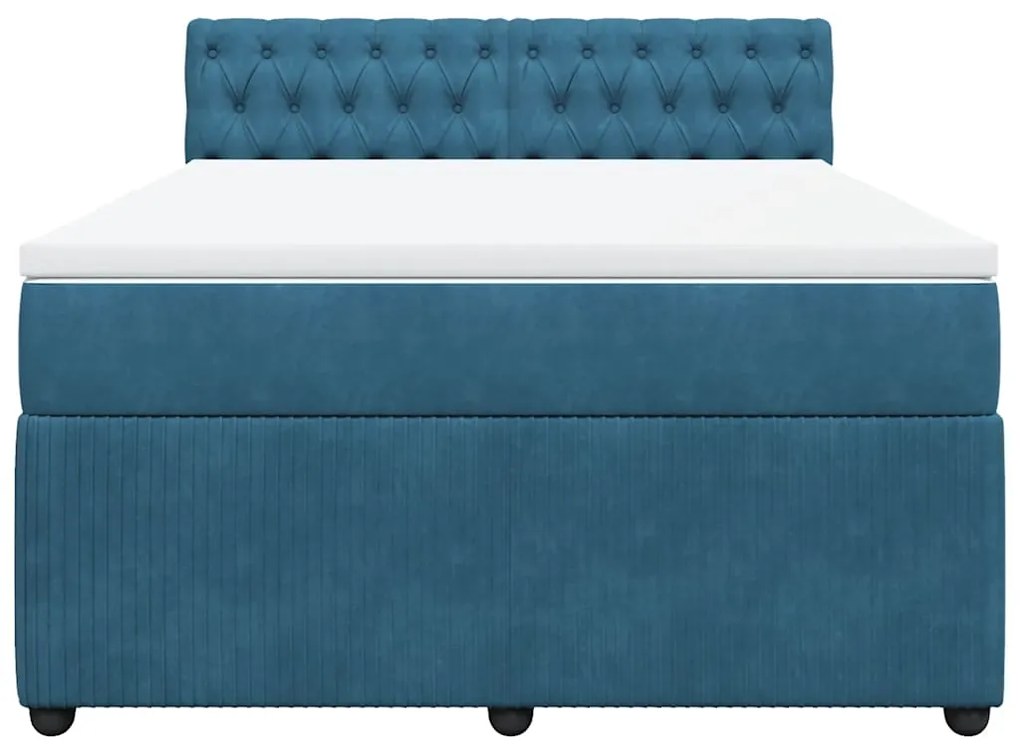 vidaXL Κρεβάτι Boxspring με Στρώμα Μπλε 160x200 εκ. Βελούδινο
