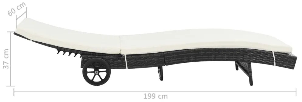 vidaXL Ξαπλώστρα Μαύρη από Συνθετικό Ρατάν με Μαξιλάρι και Ρόδες