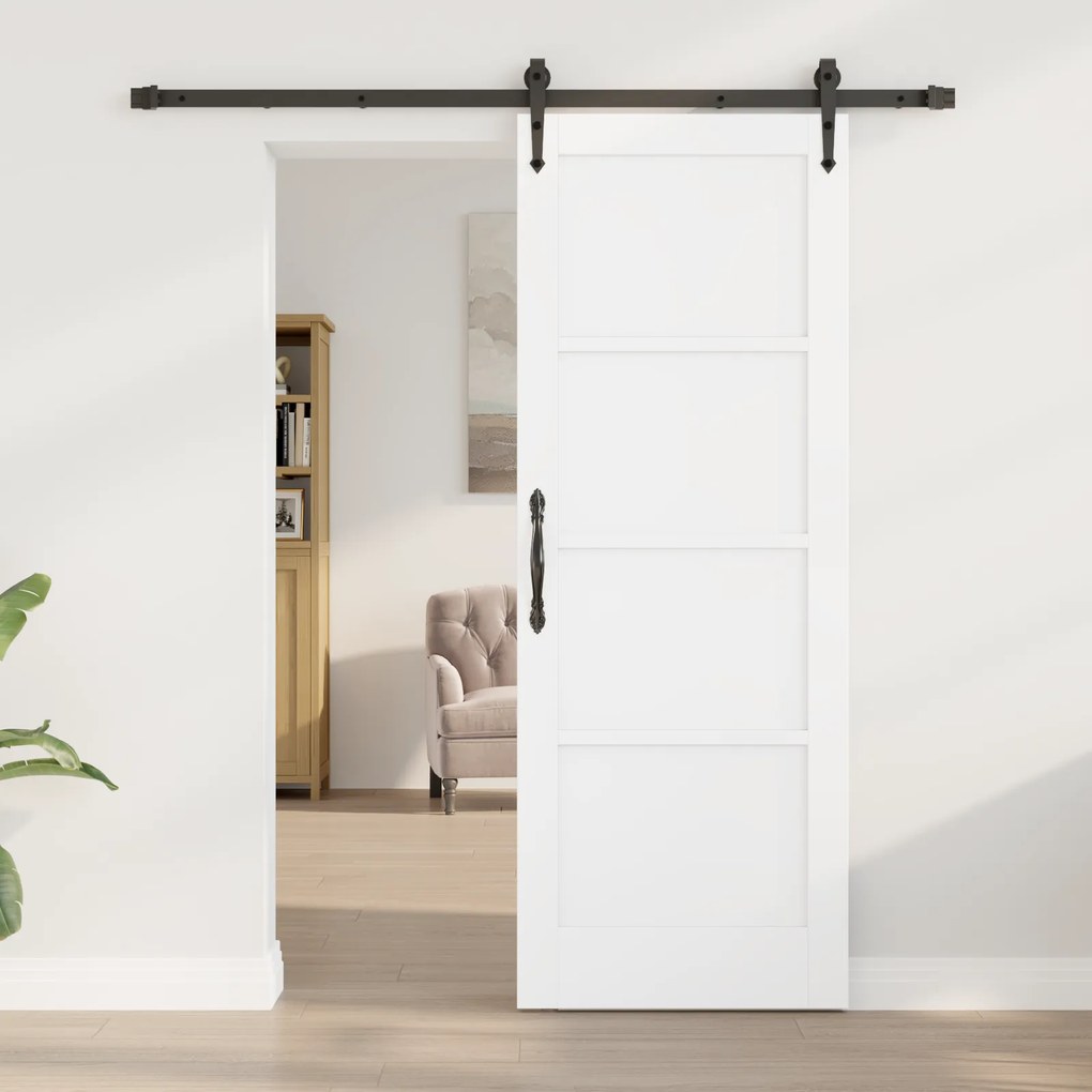 vidaXL Συρόμενη Πόρτα  με Σετ Εξαρτημάτων Λευκή 73.5x198.5 εκ. Συμπαγές Ξύλο Ίνας
