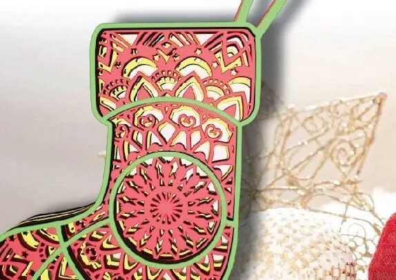 Σετ των 2 Intra απο ξύλο plywood 3mm-4mm πάχος Χριστουγεννιάτικη κάλτσα, ντεκόρ, , στρώσεις, Δίασταση 30x20 cm INTRAFABR-32318321