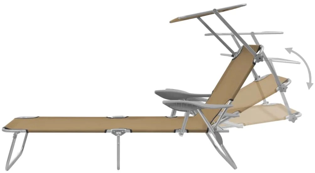 vidaXL Ξαπλώστρα Πτυσσόμενη Χρώμα Taupe Ατσάλινη με Σκίαστρο