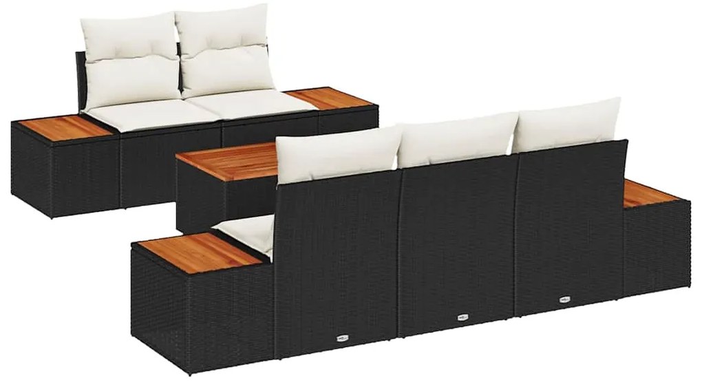 vidaXL Σετ Καναπέ Κήπου με μαξιλάρι 6 pcs Μαύρο Πολυ ράταν