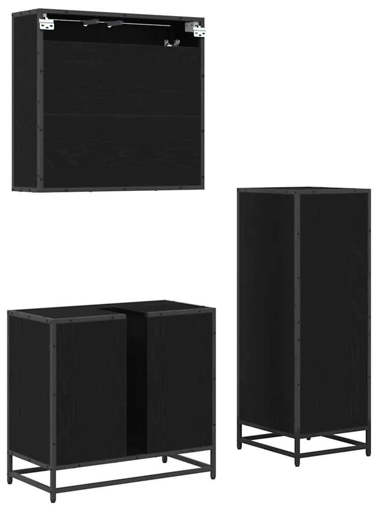 vidaXL Σετ Επίπλων Μπάνιου με ράφι 3 pcs Μαύρη Οξυά Επεξεργασμένο ξύλο