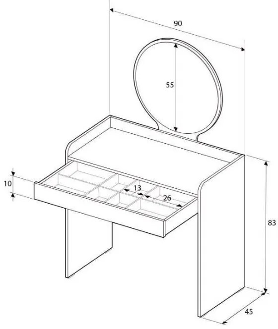 Τουαλέτα με καθρέπτη Curve Megapap χρώμα λευκό 90x47x142εκ.