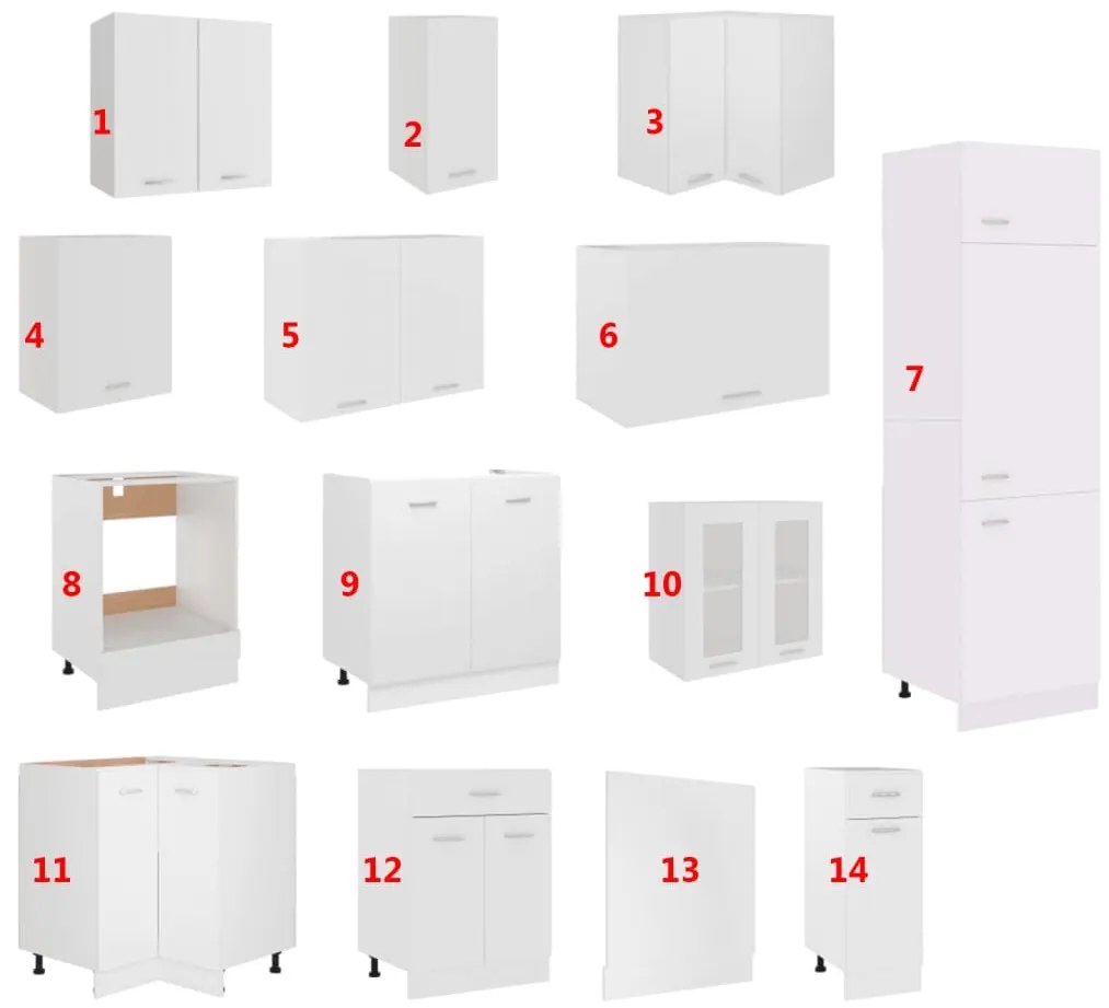 vidaXL Σετ Ντουλαπιών Κουζίνας 14 Τεμαχίων "Lyon" Λευκό από Μηχανικά Ξύλινα Έπιπλα