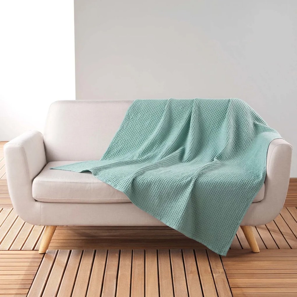 Ριχτάρια Douceur d intérieur PLAID 125 x 150 CM COTON UNI GAUFRETTE CELADON