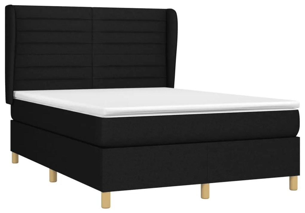 vidaXL Κρεβάτι Boxspring με Στρώμα Μαύρο 140x190 εκ. Υφασμάτινο