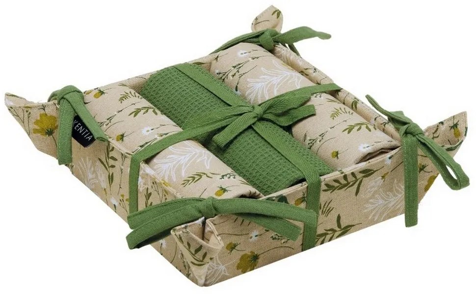 Πετσέτες Κουζίνας Pane 252 Σε Καλαθάκι (Σετ 4τμχ) Green-Beige Kentia 40x70cm 100% Βαμβάκι