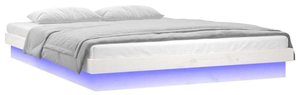 vidaXL Πλαίσιο Κρεβατιού με LED Λευκό 160 x 200 εκ. από Μασίφ Ξύλο