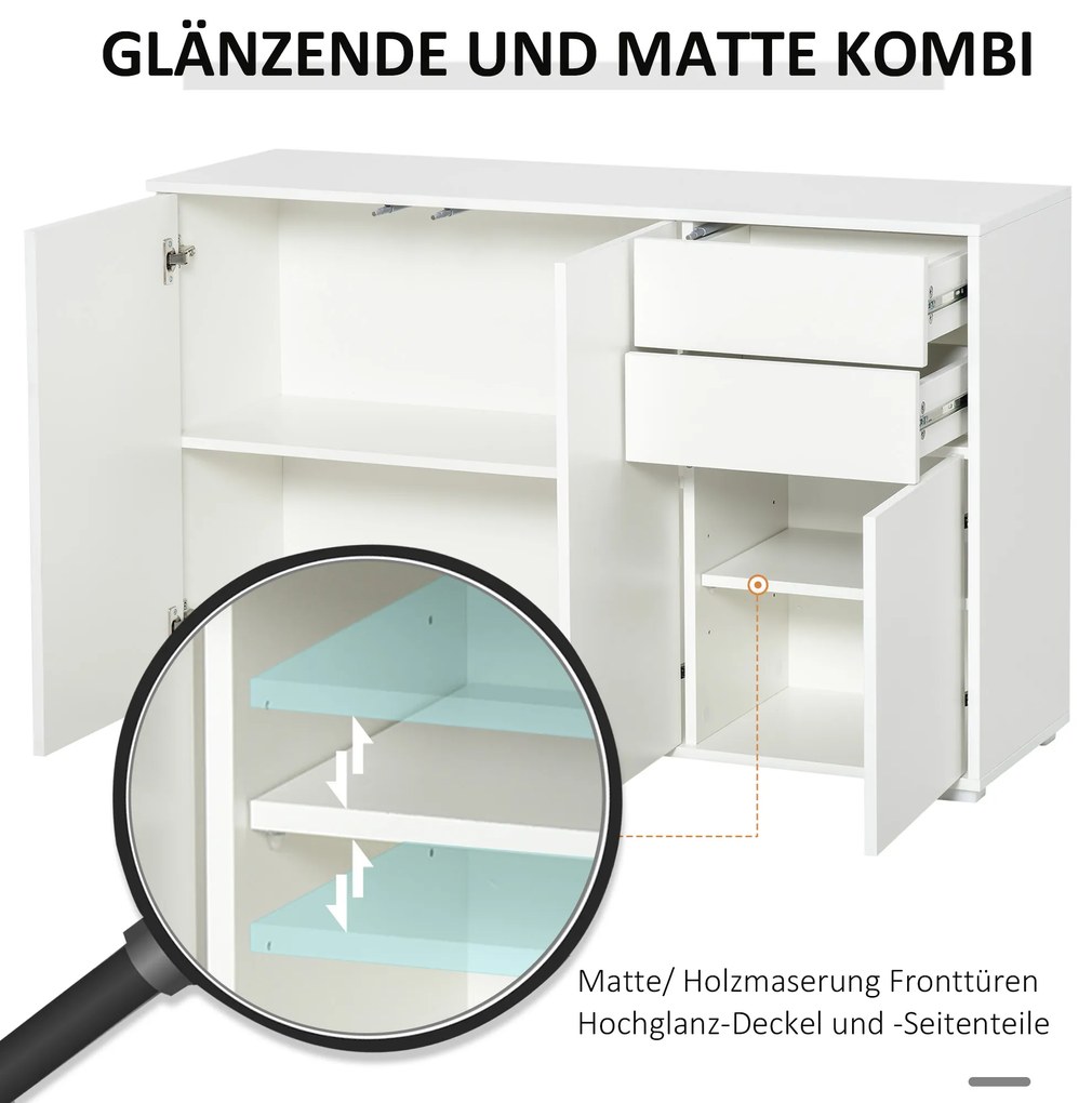 HOMCOM Ντουλάπι Μπουφές, 2 Συρτάρια, Push-Click, 117 cm x 36 cm x 74 cm, Λευκό