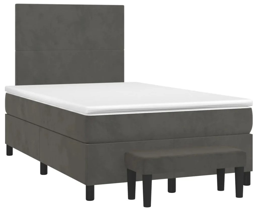 Κρεβάτι Boxspring με Στρώμα Σκούρο Γκρι 120x200 εκ. Βελούδινο - Γκρι