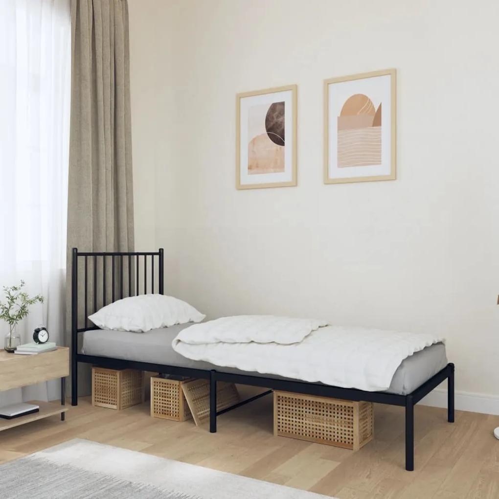 Πλαίσιο Κρεβατιού με Κεφαλάρι Μαύρο 75 x 190 εκ. Μεταλλικό