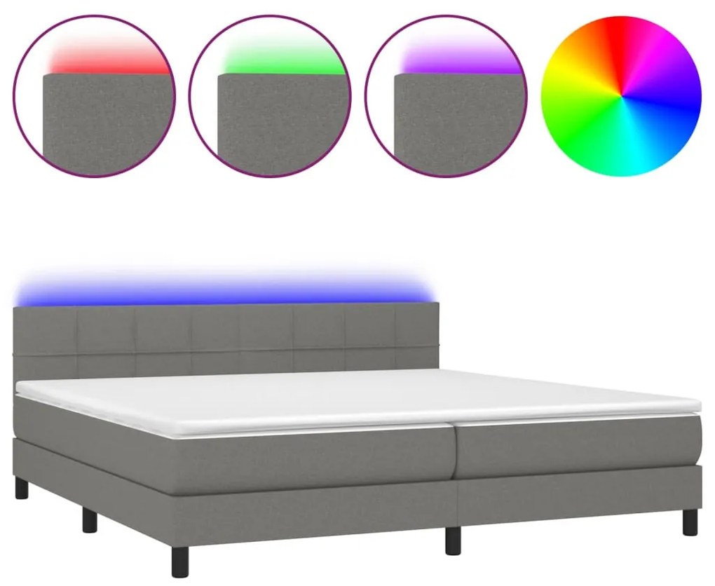 ΚΡΕΒΑΤΙ BOXSPRING ΜΕ ΣΤΡΩΜΑ &amp; LED ΣΚ.ΓΚΡΙ 200X200ΕΚ. ΥΦΑΣΜΑΤΙΝΟ 3133182