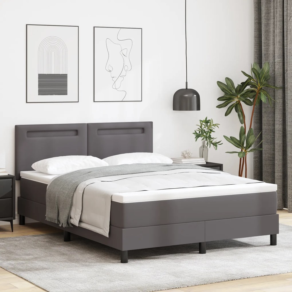 vidaXL Kρεβάτι με ελατήρια και στρώμα σε γκρι, 160x200 εκ, ψεύτικο δέρμα