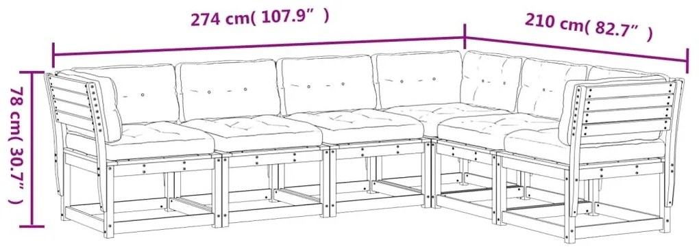 Καναπές Κήπου Σετ 6 Τεμαχίων από Μασίφ Ξύλο Πεύκου με Μαξιλάρια - Καφέ